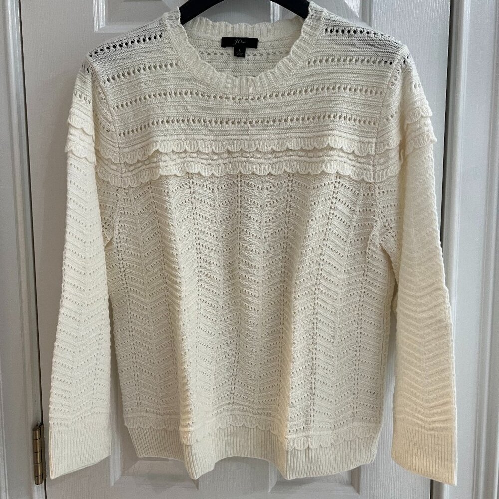 J.Crew Crew Neck Scalloped Pointelle Sweater - Size Large